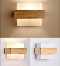 Load image into Gallery viewer, Wall Light Retro Wooden 3 Color Light E27 Wall Light Frosted Glass Wall Lantern Rectangle