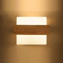 Load image into Gallery viewer, Wall Light Retro Wooden 3 Color Light E27 Wall Light Frosted Glass Wall Lantern Rectangle