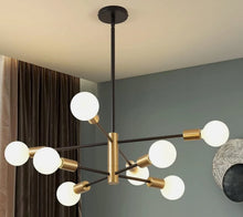 Load image into Gallery viewer, Black and Gold Chandelier E27 8-Lights Height Adjustable Ceiling Light
