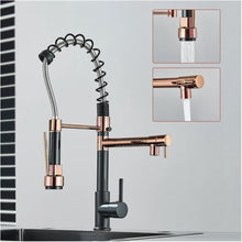 Load image into Gallery viewer, Kitchen Faucet Double Spout Sink Faucet Single Handle Deck Mount Black and Gold Pink 48cm