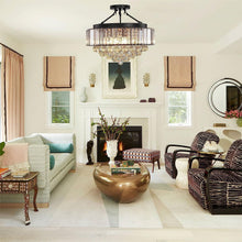 Load image into Gallery viewer, Crystal Chandelier Modern Ceiling Light Fixture Lamp Black Metal E14 Semi Flush Mount
