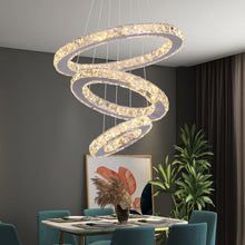 Load image into Gallery viewer, Modern Crystal 3 Rings Chandelier Silver LED Ceiling Lights Pendant Fixture Light Warm White/3 Color Lights