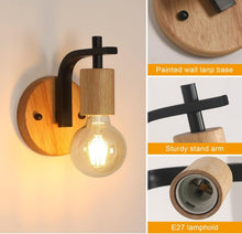 Load image into Gallery viewer, Wall Lights Indoor 2 Pack Vintage Wood Wall Sconces Lights E27 Industrial Black