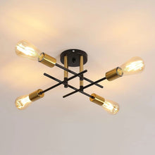 Load image into Gallery viewer, Industrial 4-Light Black & Gold Flush Ceiling Light E27 Metal