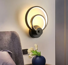 Load image into Gallery viewer, Indoor Black LED Wall Sconce 20W Modern Round Lamp 3000K Warm Light 25cm