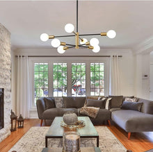 Load image into Gallery viewer, Black and Gold Chandelier E27 8-Lights Height Adjustable Ceiling Light