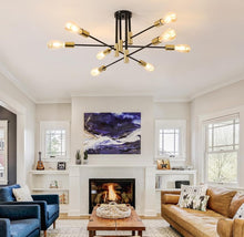 Load image into Gallery viewer, Ceiling Light 8 Lights E27 Modern Chandelier Semi-Flush Mount 90cm Black and Gold