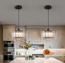 Load image into Gallery viewer, LED Crystal Pendant Lamp Black Ceiling Pendant Light Round Modern Iron Chandelier
