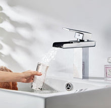Load image into Gallery viewer, Waterfall Faucet Chrome/Black Basin Tap Single Handle Brass Tap Cold Hot Water Function
