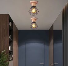 Load image into Gallery viewer, 2pcs Retro Ceiling Light Fixture Vintage Black Ceiling Light Indoor Wood and Metal Ceiling Lamp