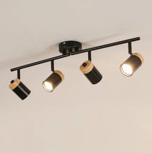Load image into Gallery viewer, 4-Light Ceiling Spotlight GU10 Adjustable 350 Rotatable Heads Black and Woodgrain