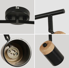 Load image into Gallery viewer, 4-Light Ceiling Spotlight GU10 Adjustable 350 Rotatable Heads Black and Woodgrain