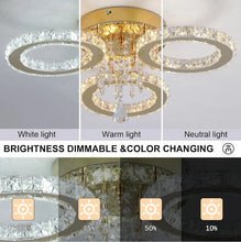 Load image into Gallery viewer, LED Gold Ceiling Light Fixture Crystal Chandelier Dimmable with Remote Control 44cm