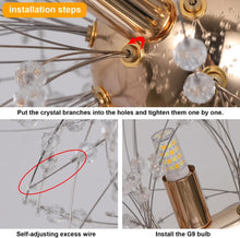 Load image into Gallery viewer, Modern Chandelier Fireworks Pendant Light Crystal Ceiling Light G9 Bulb 50cm Gold