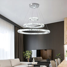 Load image into Gallery viewer, Modern Crystal Chandelier LED Pendant Light 3 Rings Silver (60+40+20cm) Cool White