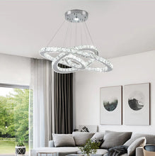 Load image into Gallery viewer, Modern Crystal Chandelier LED Pendant Light 3 Rings Silver (60+40+20cm) Cool White