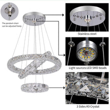 Load image into Gallery viewer, Modern Crystal Chandelier Silver LED Ceiling Lights Pendant ( 40+30+20cm ) 3 Color Lights