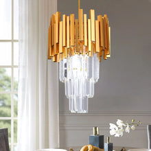 Load image into Gallery viewer, Crystal Chandelier Pendant Light Ceiling Light Height Adjustable Black/Gold E27