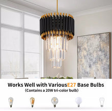 Load image into Gallery viewer, Crystal Chandelier Pendant Light Ceiling Light Height Adjustable Black/Gold E27
