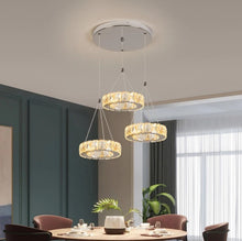 Load image into Gallery viewer, Crystal Silver Chandelier LED Ceiling Lights Pendant Light Changeable 30W