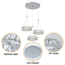 Load image into Gallery viewer, Crystal Silver Chandelier LED Ceiling Lights Pendant Light Changeable 30W