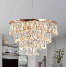 Load image into Gallery viewer, Crystal Pendant Light Gold Ceiling Lamp LED Chandelier 40W 3 Color Lights
