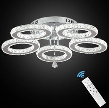 Load image into Gallery viewer, LED Ceiling Light Silver Dimmable Crystal Chandelier with Remote Control 3/5 Rings