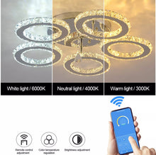 Load image into Gallery viewer, LED Ceiling Light Silver Dimmable Crystal Chandelier with Remote Control 3/5 Rings