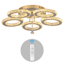 Load image into Gallery viewer, LED Ceiling Light Silver Dimmable Crystal Chandelier with Remote Control 3/5 Rings