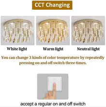 Load image into Gallery viewer, Crystal LED Ceiling Light Gold Chandelier 3 Color Lights 40x20 cm