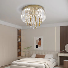 Load image into Gallery viewer, Crystal LED Ceiling Light Gold Chandelier 3 Color Lights 30x24cm