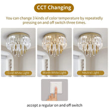 Load image into Gallery viewer, Crystal LED Ceiling Light Gold Chandelier 3 Color Lights 30x24cm