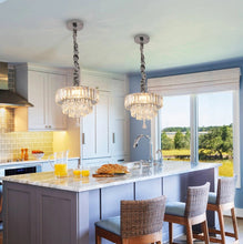 Load image into Gallery viewer, Crystal Pendant Light Silver Ceiling Light LED Chandelier 3 Color Lights