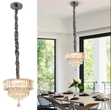 Load image into Gallery viewer, Crystal Pendant Light Silver Ceiling Light LED Chandelier 3 Color Lights