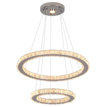 Load image into Gallery viewer, LED Crystal Chandelier Ring Silver Hanging Pendant Light Warm White/ 3 Color Lights/Cool White (50+30cm)