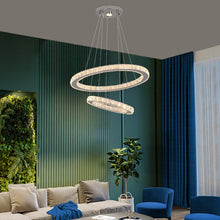 Load image into Gallery viewer, LED Crystal Chandelier Ring Silver Hanging Pendant Light Warm White/ 3 Color Lights/Cool White (50+30cm)