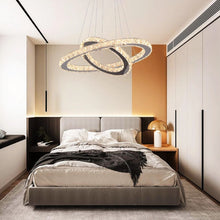 Load image into Gallery viewer, LED Crystal Chandelier Ring Silver Hanging Pendant Light Warm White/ 3 Color Lights/Cool White (50+30cm)