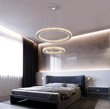 Load image into Gallery viewer, LED Crystal Chandelier Ring Silver Hanging Pendant Light Warm White/ 3 Color Lights/Cool White (50+30cm)