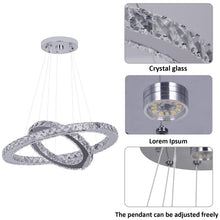 Load image into Gallery viewer, LED Crystal Chandelier Ring Silver Hanging Pendant Light Warm White/ 3 Color Lights/Cool White (50+30cm)