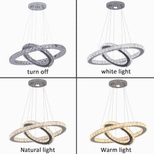 Load image into Gallery viewer, LED Crystal Chandelier Ring Silver Hanging Pendant Light Warm White/ 3 Color Lights/Cool White (50+30cm)