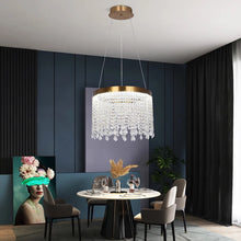 Load image into Gallery viewer, Crystal Chandelier LED Gold Ceiling Pendant Lamp Height Adjustable 47W 3 Color Lights