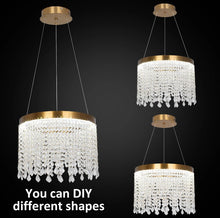 Load image into Gallery viewer, Crystal Chandelier LED Gold Ceiling Pendant Lamp Height Adjustable 47W 3 Color Lights