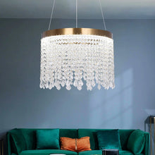 Load image into Gallery viewer, Crystal Chandelier LED Gold Ceiling Pendant Lamp Height Adjustable 47W 3 Color Lights