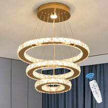 Load image into Gallery viewer, Crystal Gold Chandelier LED Ceiling Lights Pendant Light Dimmable Remote 49W (40+30+20cm)