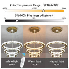 Load image into Gallery viewer, Crystal Gold Chandelier LED Ceiling Lights Pendant Light Dimmable Remote 49W (40+30+20cm)