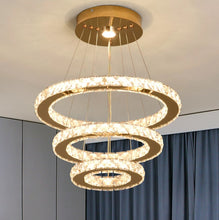 Load image into Gallery viewer, Crystal Gold Chandelier LED Ceiling Lights Pendant Light Dimmable Remote 49W (40+30+20cm)