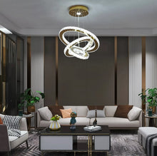 Load image into Gallery viewer, Crystal Gold Chandelier LED Ceiling Lights Pendant Light Dimmable Remote 49W (40+30+20cm)