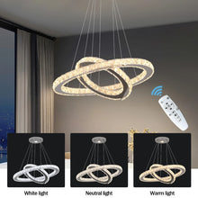 Load image into Gallery viewer, Crystal 2-Rings Chandelier Silver LED Ceiling Lights Pendant Light Dimmable Remote 45W (50+30cm)