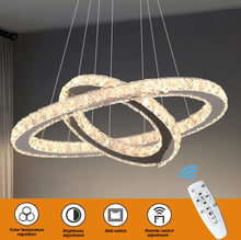 Load image into Gallery viewer, Crystal 2-Rings Chandelier Silver LED Ceiling Lights Pendant Light Dimmable Remote 45W (50+30cm)