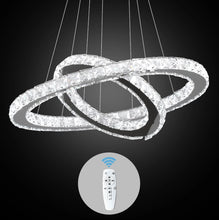 Load image into Gallery viewer, Crystal 2-Rings Chandelier Silver LED Ceiling Lights Pendant Light Dimmable Remote 45W (50+30cm)